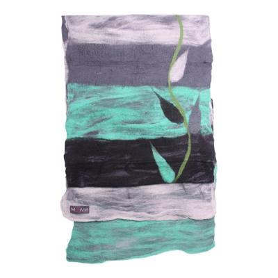 Gevilte Sjaal met Bladslinger (Zwart/Wit/Mint/Grijs) Gevilte Sjaal met Bladslinger (Zwart/Wit/Mint/Grijs)