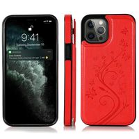 iPhone 14 Pro Max hoesje - Backcover - Pasjeshouder - Portemonnee - Bloemenprint - Kunstleer - Rood