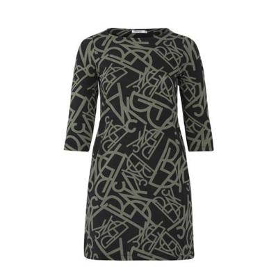 Paprika jurk met all over print zwart/olijfgroen