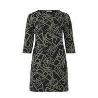 Paprika jurk met all over print zwart/olijfgroen