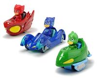 Dickie Toys PJ Masks 3-Pack Set Cars, Auto, Cadeauset bestaande uit: Cat-Car, Owl-Glider en Gekko-mobiel, 7 cm, vanaf 3 jaar, groen/blauw/rood