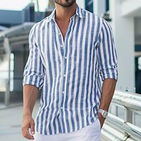 Voor heren Overhemd linnen overhemd Zomer overhemd Strand Kleding Overhemd met knopen Zwart Blozend Roze Rood Lichtgrijs Lange mouw Gestreept Kraag Lente zomer Casual Dagelijks Kleding Lightinthebox - thumbnail