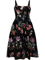 Marchesa Notte robe mi-longue à fleurs - Noir