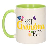 Bellatio Decorations Cadeau koffie/thee mok voor oma - groen/geel - beste oma - keramiek - 300 ml   -