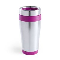 Warmhoudbeker/thermos isoleer koffiebeker/mok - RVS - zilver/roze - 450 ml