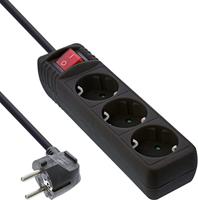 InLine 16431S Stekkerdoos, 3-voudig beschermend contact, met schakelaar, 1,5 m, zwart