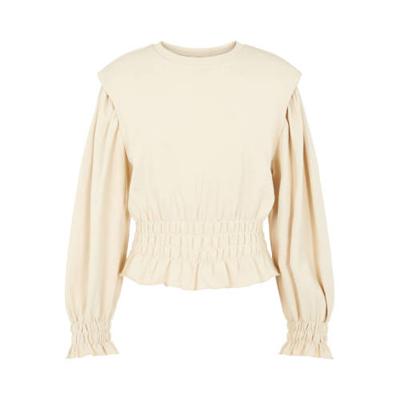 OBJECT sweater OBJBELLIS met ruches beige OBJECT sweater OBJBELLIS met ruches beige