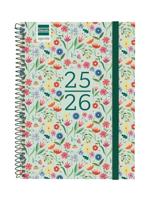 Finocam Weekkalender 2025/2026, weekoverzicht, landschapsformaat, september 2025 - juni 2026 (onderwijsjaar), juli en augustus als overzicht, Fiori, Spaans