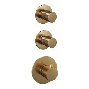 Regendoucheset Inbouw Brauer Gold Edition Thermostatisch 30cm met Gebogen Wandarm, Glijstang en Handdouche 3-Standen Losse Stopkranen Geborsteld Goud