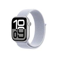 Apple Watch Series 10 (GPS 42 mm) Smartwatch - Kast van zilverkleurig aluminium - Ochtendblauw geweven sportbandje. Conditie bijhouden, Ecg-app, always on Retina-display, CO₂-neutraal