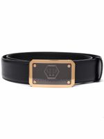 Philipp Plein ceinture en cuir à plaque logo - Noir - thumbnail