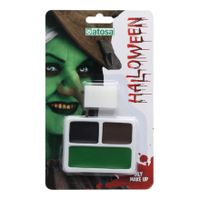 Heksen verkleed schmink/make-up set - bruin/zwart/groen - met sponsje