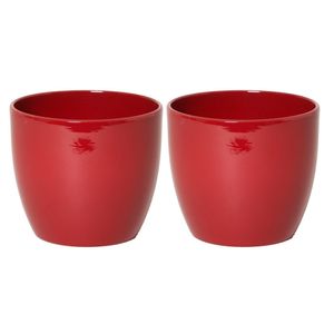 2x stuks bloempot glanzend wijn rood keramiek voor kamerplant H12.5 x D13.5 cm