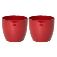 2x stuks bloempot glanzend wijn rood keramiek voor kamerplant H12.5 x D13.5 cm