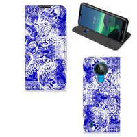 Mobiel BookCase Nokia 1.4 Angel Skull Blauw