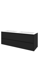 Proline Polystone Elegant wastafelonderkast symmetrisch met 2 laden en mat witte wastafel met 2 kraangaten 140 x 46 x 54 cm, mat zwart