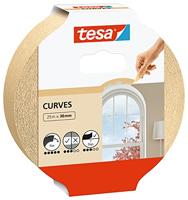 tesa Afplaktape Curves - extra sterke crêpe afplakband voor het afplakken van rondingen en onregelmatige vormen - voor ruwe en gladde ondergronden - 25 m x 38 mm