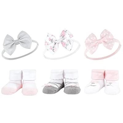 Hudson Baby Infant Girl Headband and Socks Giftset, Basic Pink Floral, One Size