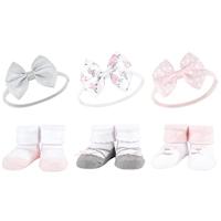 Hudson Baby Infant Girl Headband and Socks Giftset, Basic Pink Floral, One Size