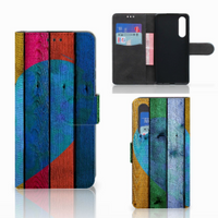 Huawei P30 Book Style Case Wood Heart - Cadeau voor je Vriend