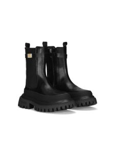 Dolce & Gabbana Kids bottes en cuir à plaque logo - Noir