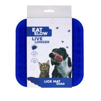 Eat Slow Live Longer Lickmat Quartet - 20 x 20 cm - snuffelmat - anti-kras mat - slowfeeder - 100% siliconen - vaatwasmachinebestendig - blauw