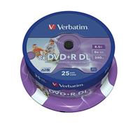 Verbatim DVD+R DL 8,5GB 8X Spindel. 25 Stuk zwart