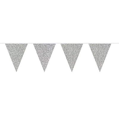 Folat 60221 Glitter Bunting Garland-6 m, Zilverkleurig