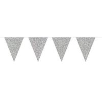 Folat 60221 Glitter Bunting Garland-6 m, Zilverkleurig