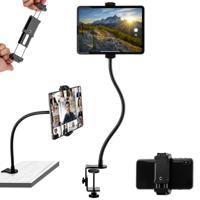 MOJOGEAR Premium flexibele telefoonhouder en tablethouder met tafelklem — Voor tafels tot 7,1 cm dik — Armlengte 51 cm — Inclusief telefoonhouder — Extra stevig metaal — Zwart