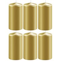 6x Metallic gouden cilinderkaarsen/stompkaarsen 6 x 15 cm 58 branduren