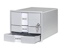 HAN Ladenbox Impuls 2.0 afsluitbaar met 3 gesloten laden voor DIN A4/C4 incl. labels, documentenbox, bodem met uittrekblokkering, meubelvriendelijke rubberen voetjes, 1018-11, lichtgrijs