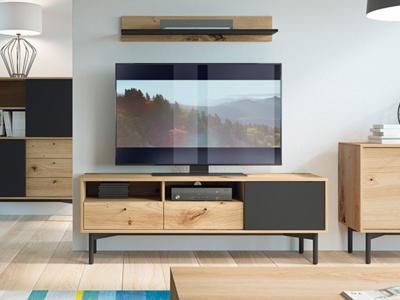 TV-meubel FLOWER 2 lades en 1 deur eik artisanaal/zwart