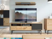 TV-meubel FLOWER 2 lades en 1 deur eik artisanaal/zwart
