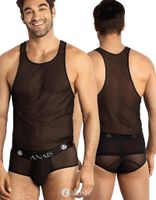* Anais men Zwarte tanktop van transparant mesh materiaal.