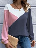 Color Block Long Sleeve Crew Neck Casual T-Shirt