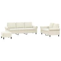 vidaXL 3-delige Loungeset met kussens fluweel crèmekleurig, fauteuil, bank, zitbank, 2-zitsbank, sofa, fauteuil stoel, 2 zits bank, twee zits bank