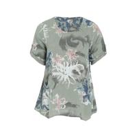 Paprika gebloemde top grijsgroen