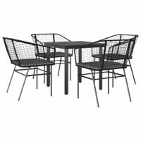 vidaXL 5-delige Tuinset met kussens poly rattan glas zwart, buiten eetset, tuinmeubelen, tuin eettafel en stoelen, patio eetkamer set