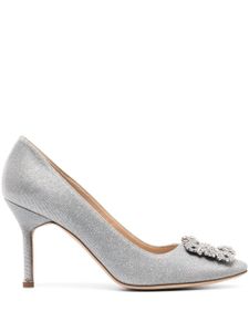 Manolo Blahnik escarpins en cuir à ornements en cristal 90 mm - Gris