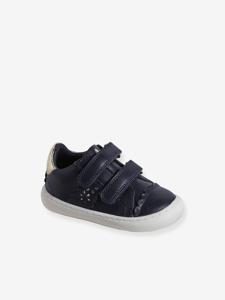 Leren babysneakers met klittenband marineblauw