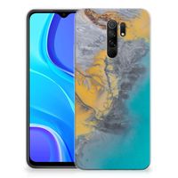 Xiaomi Redmi 9 TPU Siliconen Hoesje Marble Blue Gold