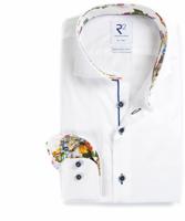 R2 Amsterdam Heren Overhemd Wit Bloemen Contrast Fine Twill Modern Fit