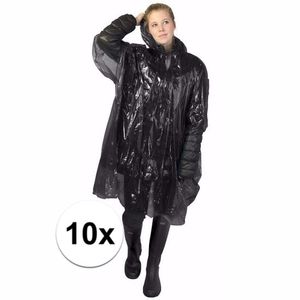 10x zwarte noodponcho doorschijnend One size  -