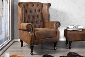 Chesterfield fauteuil 85cm antiek bruin met knoopstiksel en veerkern - 19448