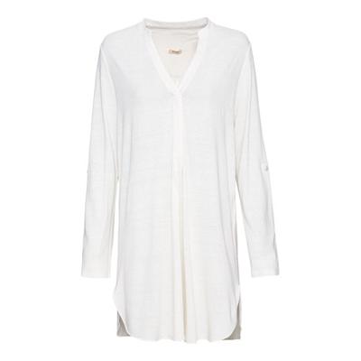 Tuniek van bourette-zijde met V-hals en opstaande kraag, natuur Maat: 40/42