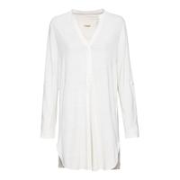 Tuniek van bourette-zijde met V-hals en opstaande kraag, natuur Maat: 40/42