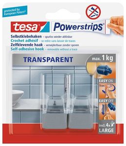 tesa POWERSTRIPS® Zelfklevende haak Large Transparant, Chroom Inhoud: 2 stuk(s)