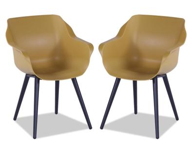 Set van 2 tuinstoelen SOLO geel met ronde poten aluminium