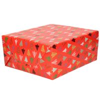 1x Rollen inpakpapier/cadeaupapier Kerst print rood/gekleurde kerstbomen 250 x 70 cm luxe kwaliteit   -